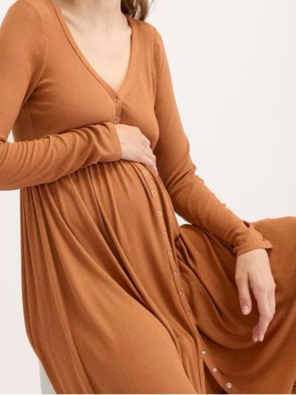 Hatch Long Sleeve Button-Front Maternity Dress in Rust